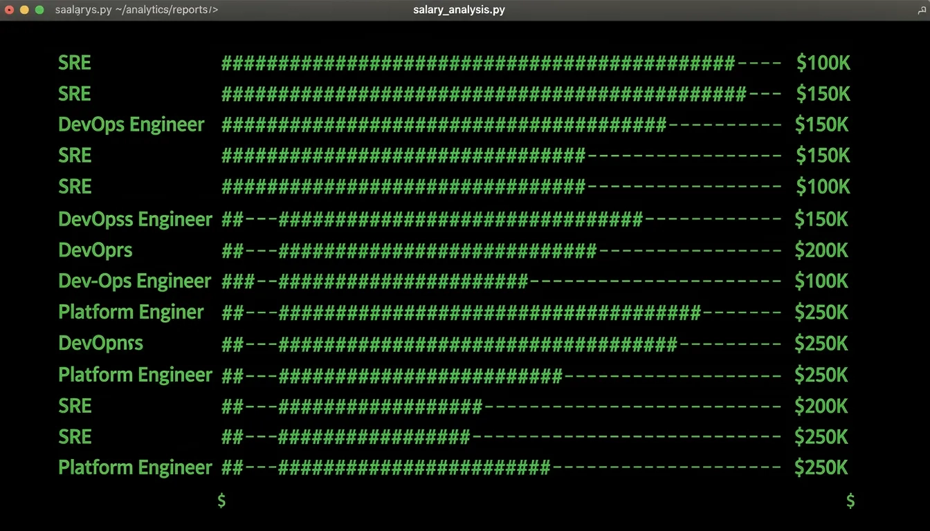 ASCII salary chart in a terminal window showing high-paying roles correlated with terminal dependency