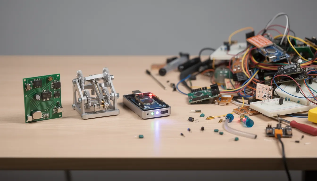 A curated selection of three standout maker projects beside a large pile of lesser ones, illustrating quality over quantity