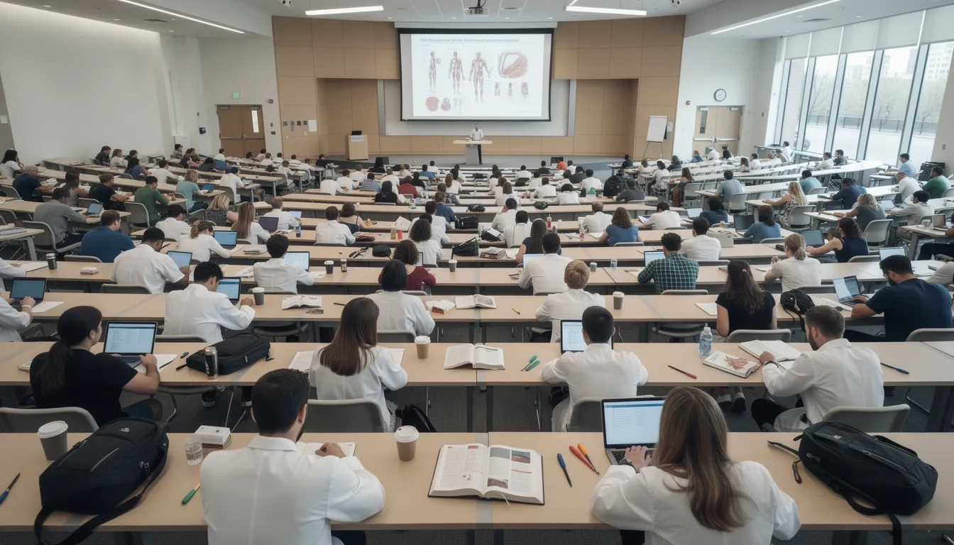 Crowded medical school lecture hall representing the competitive applicant pool