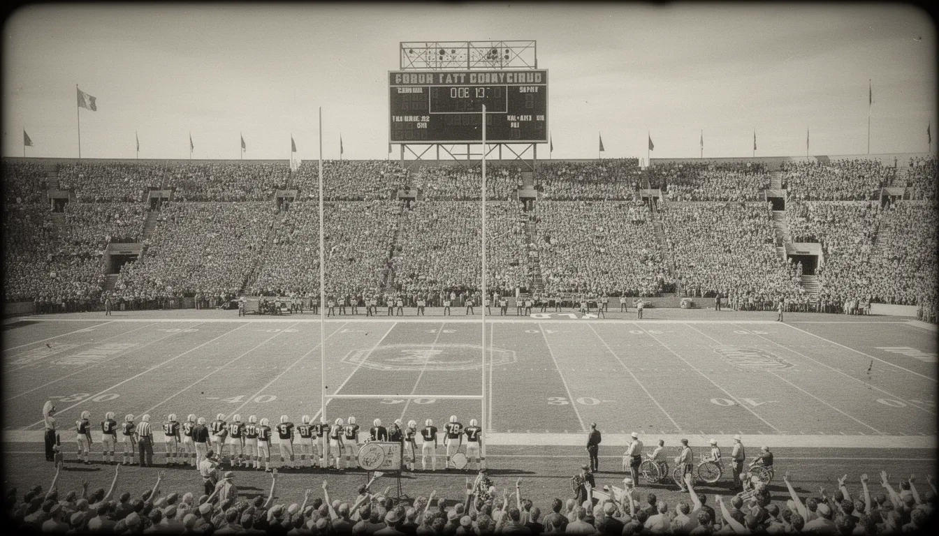 Historic college football stadium filled with fans representing the era of NCAA amateurism rules