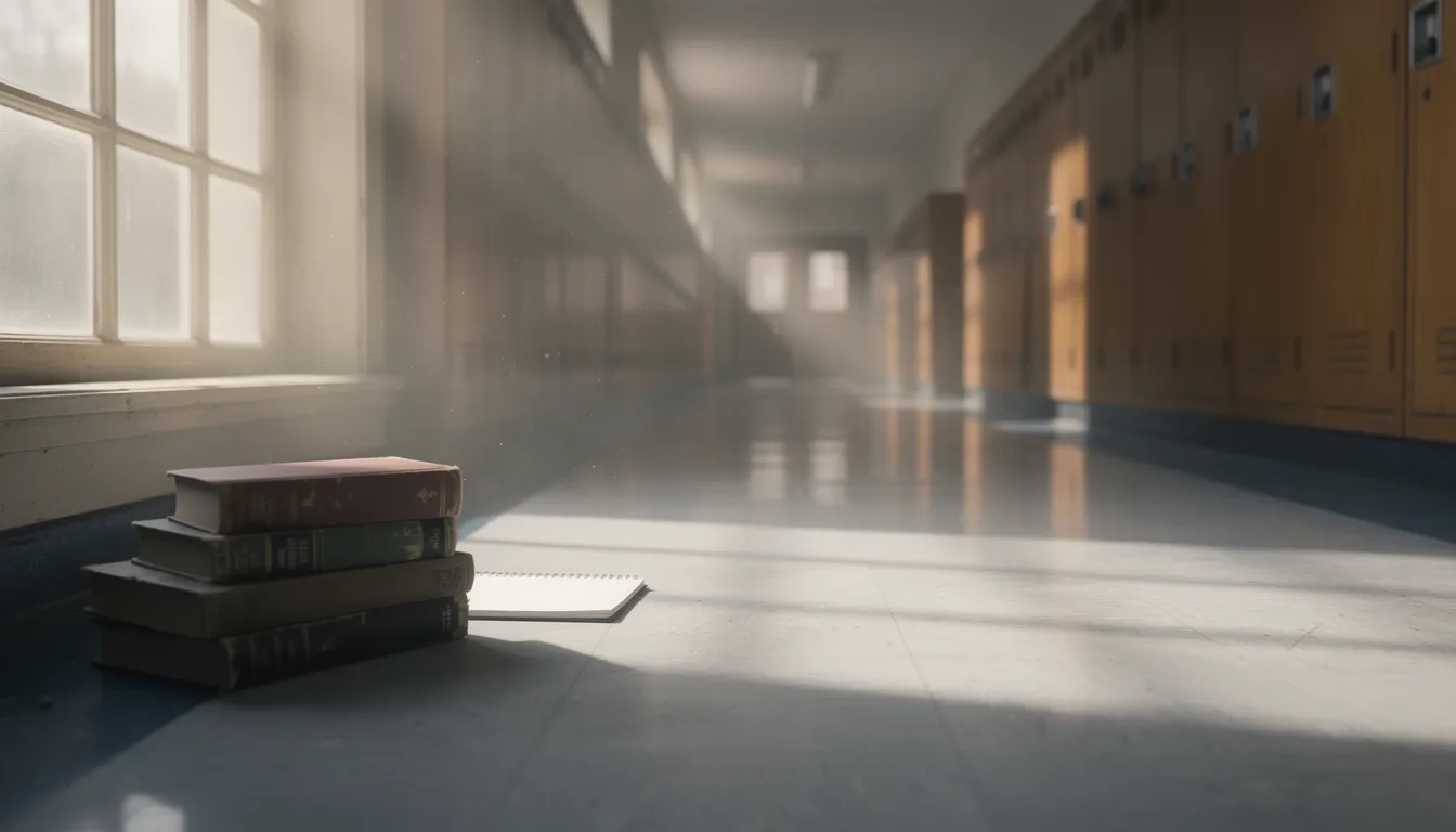 Sunlit empty school hallway symbolizing academic course planning