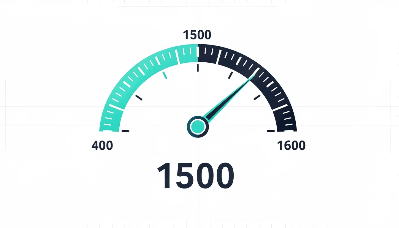 SAT score gauge showing 1500 target score on a scale of 400 to 1600