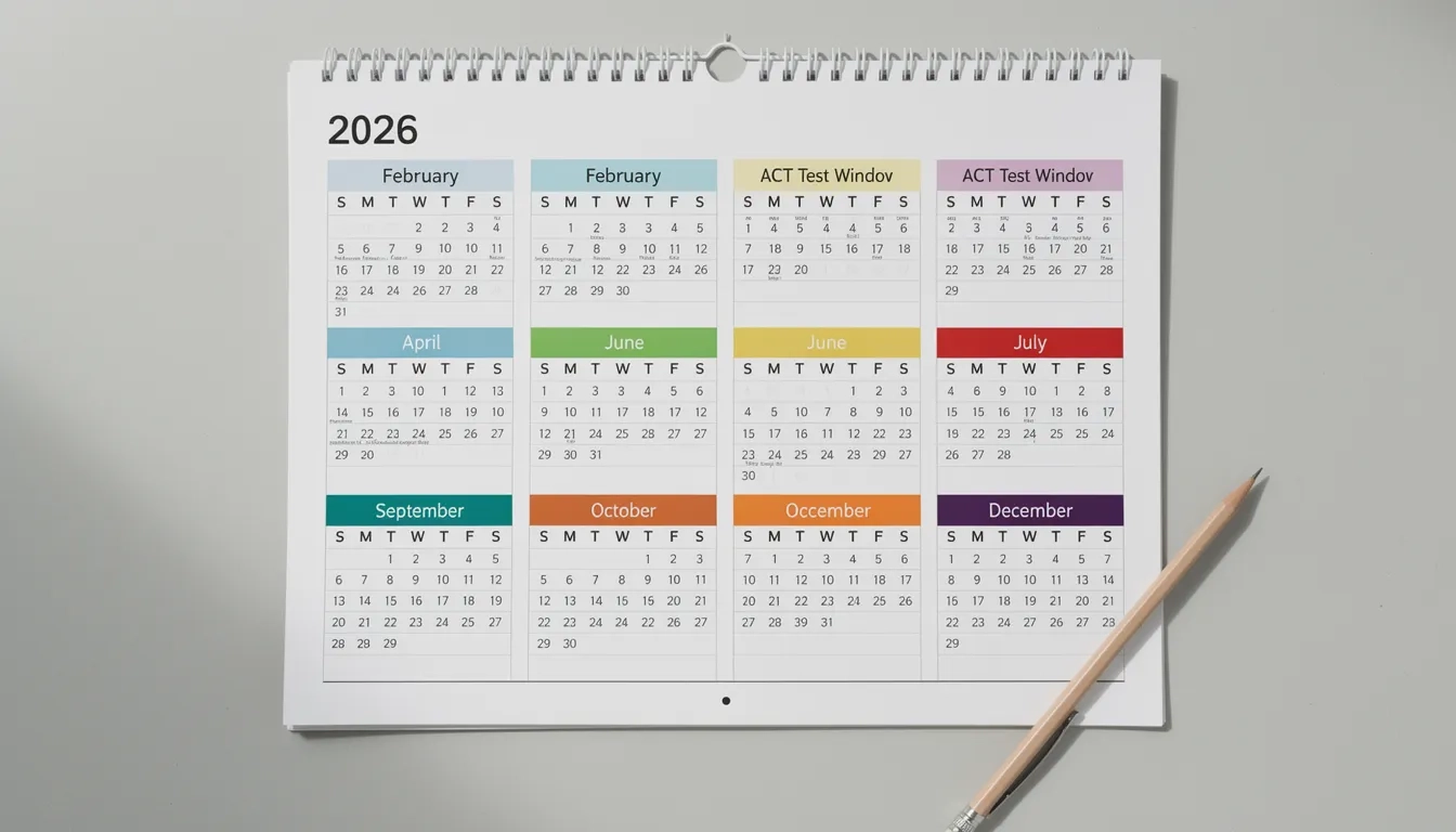 2026 ACT national test date calendar with seven test windows highlighted