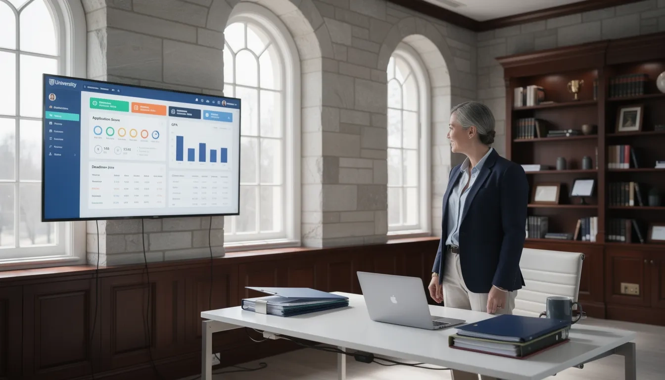University admissions officer reviewing AI-powered application scoring dashboard