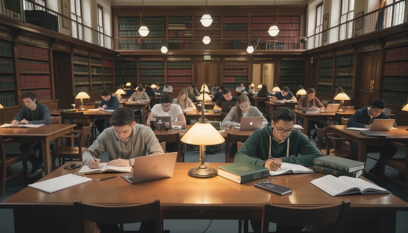 Students studying in a university law library