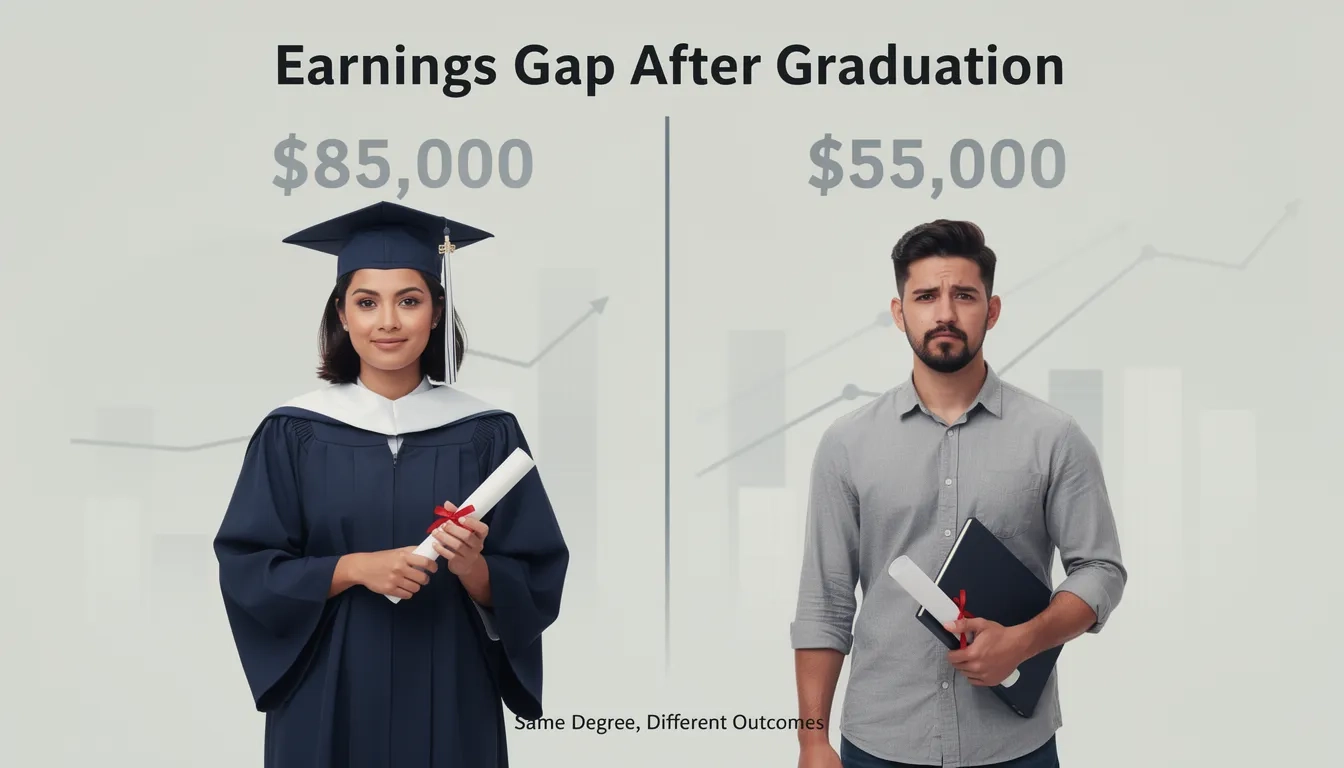 Two graduates with contrasting starting salaries illustrating the internship earnings gap