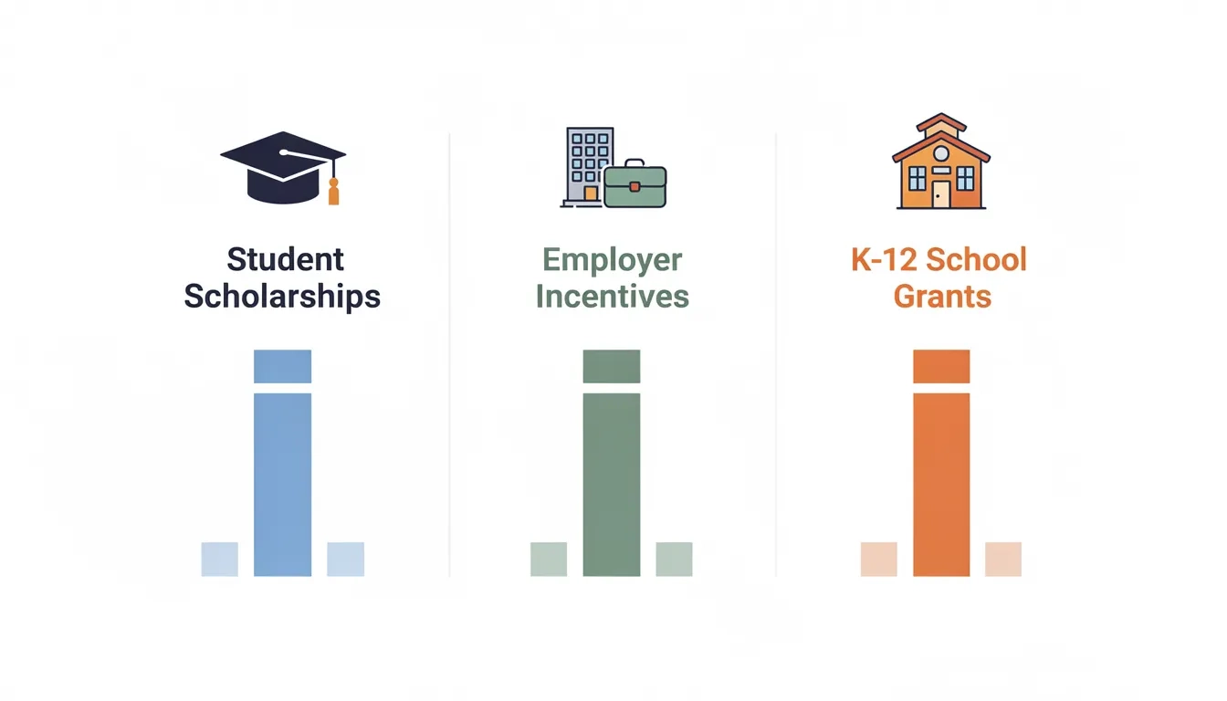 Three categories of state STEM funding: student scholarships, employer incentives, and K-12 school grants