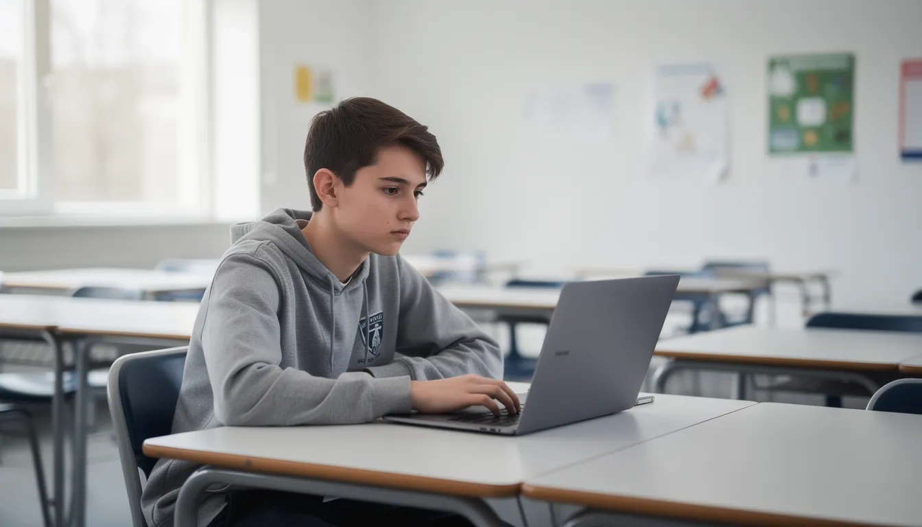 Student taking the AP Computer Science A digital exam on a laptop