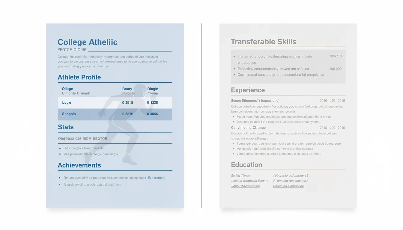 Two types of sports resumes side by side — college recruiting vs professional job application