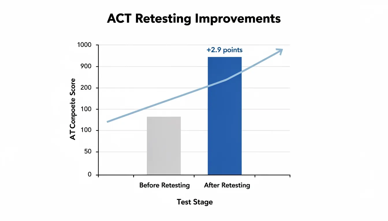 Bar chart showing average ACT score improvement of 2.9 points on retesting