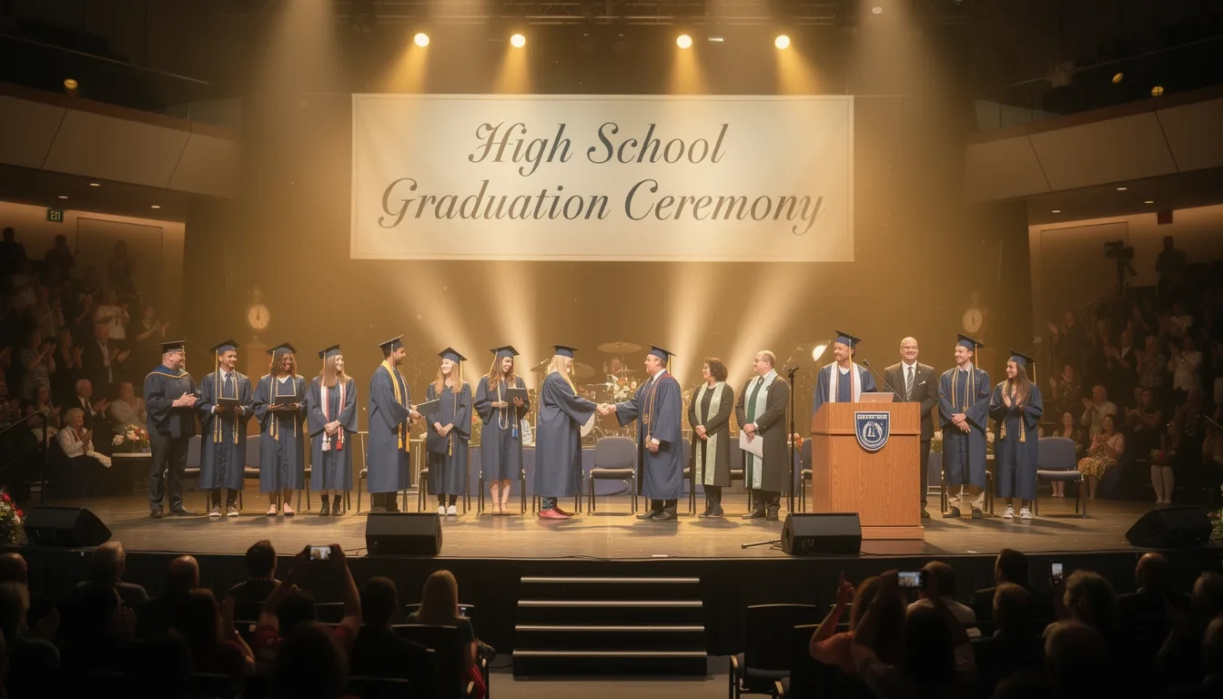 High school students receiving academic honors at a formal ceremony