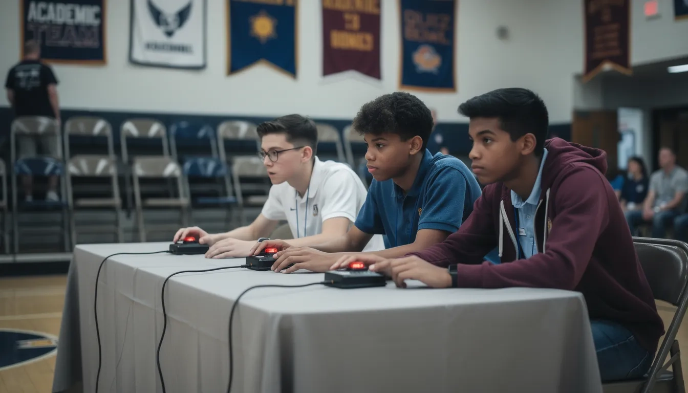 High school quiz bowl team competing at a tournament