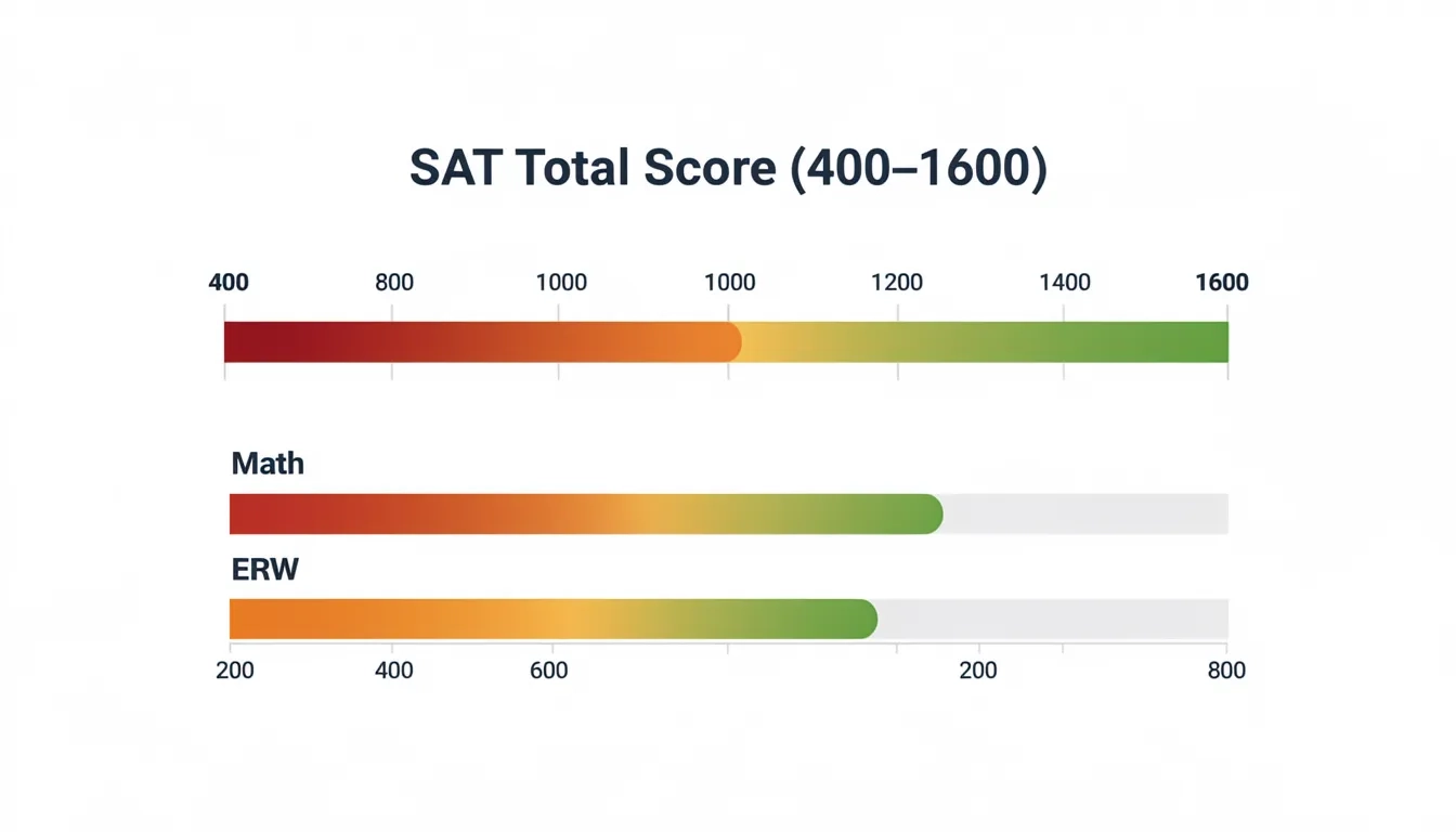 Diagram showing the SAT 400–1600 composite score scale broken into Math and ERW subscores