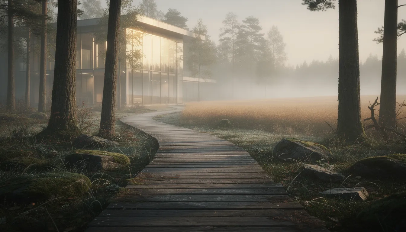A forest path splitting in two directions under soft morning light, symbolizing a choice between two routes