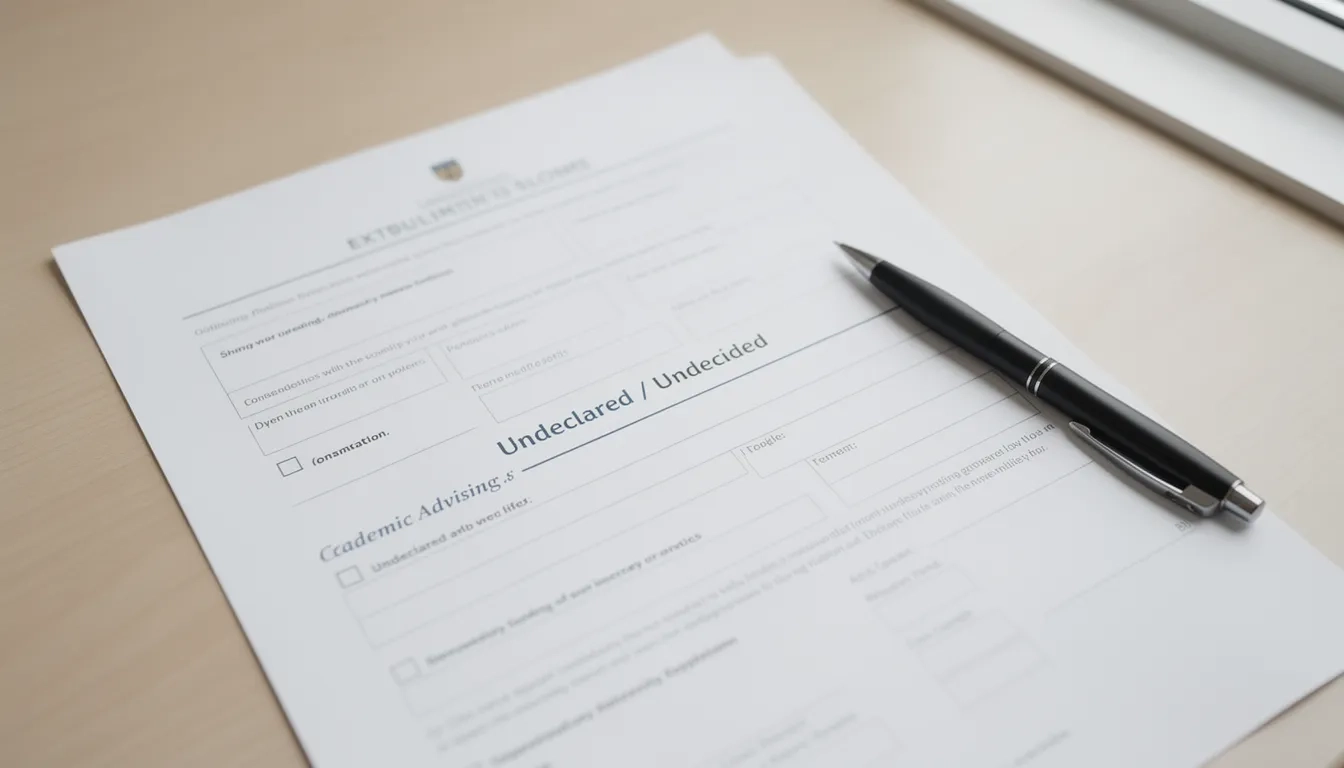 University enrollment form with undeclared major field
