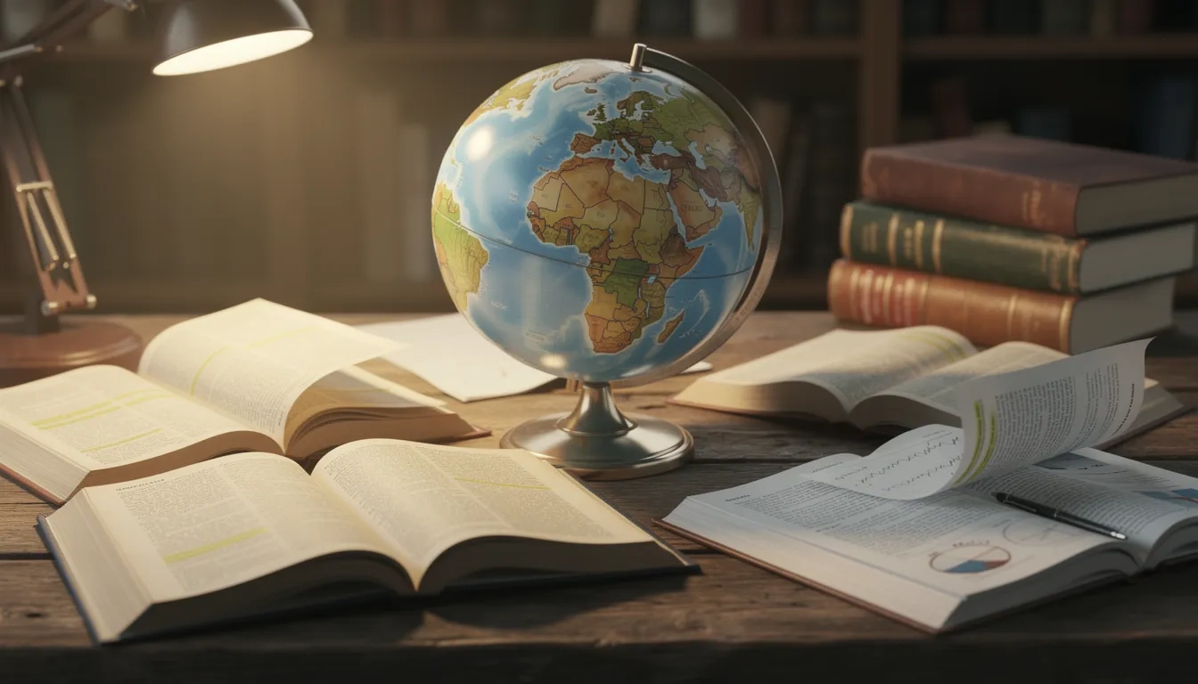 Globe and academic materials representing the Fulbright Program's international mission