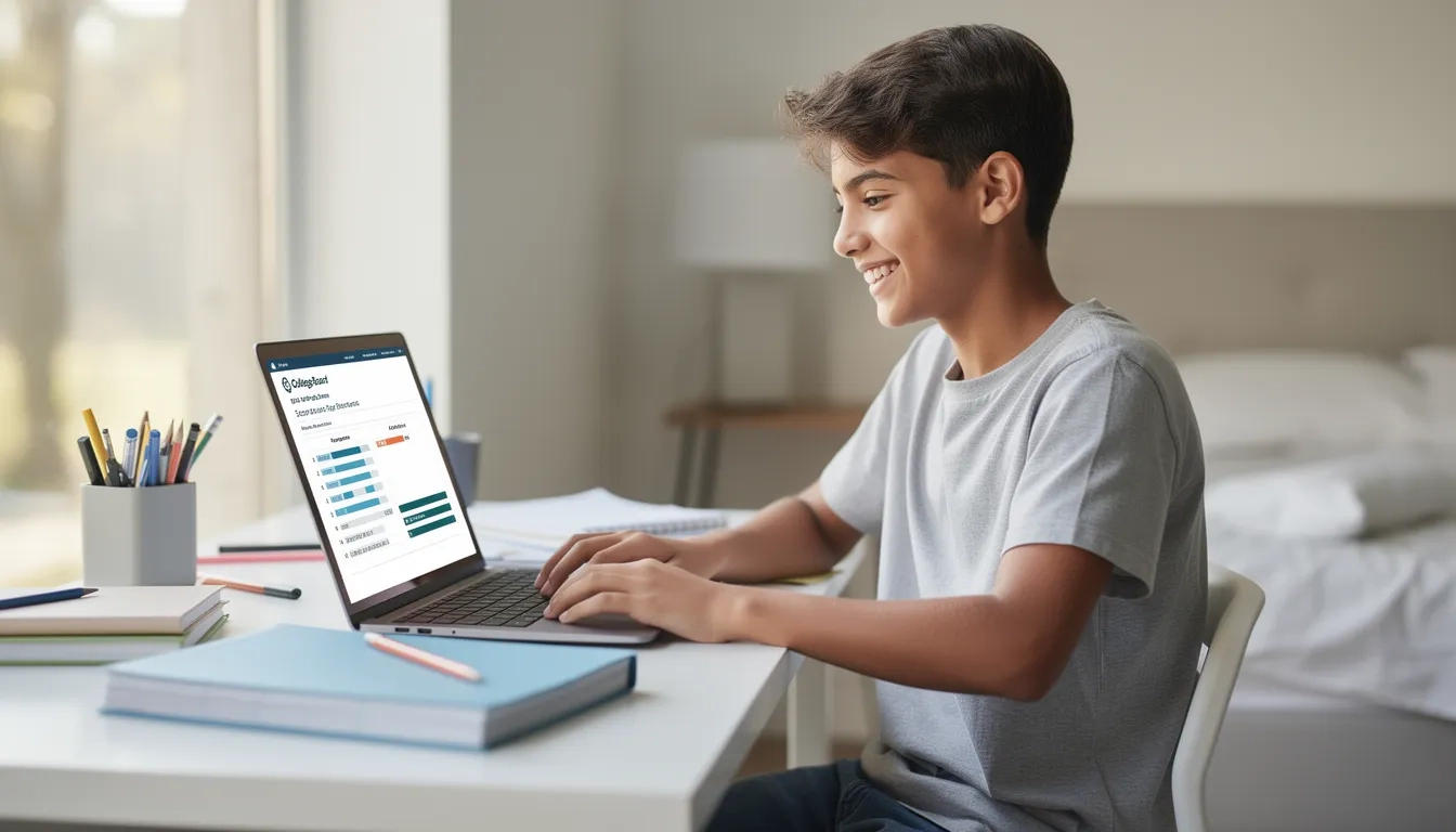 Student submitting AP score report online using College Board website