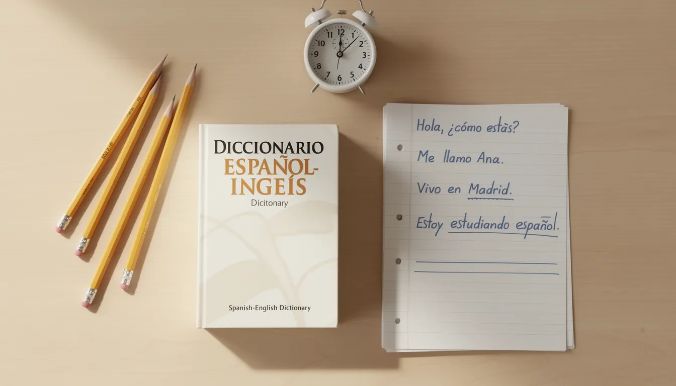 AP Spanish exam study materials laid out on a desk