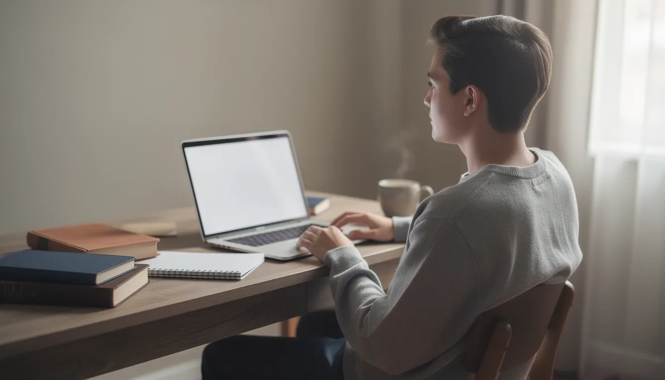 Young person preparing to write a cover letter on a laptop