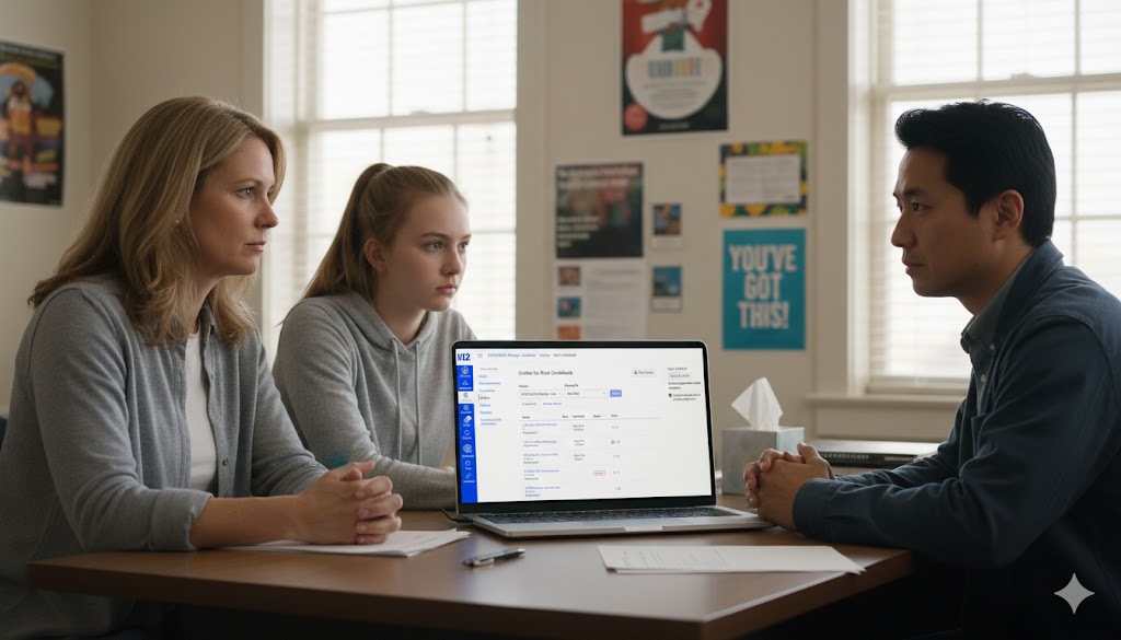 Mom and student meeting with school counselor - finish the school year strong