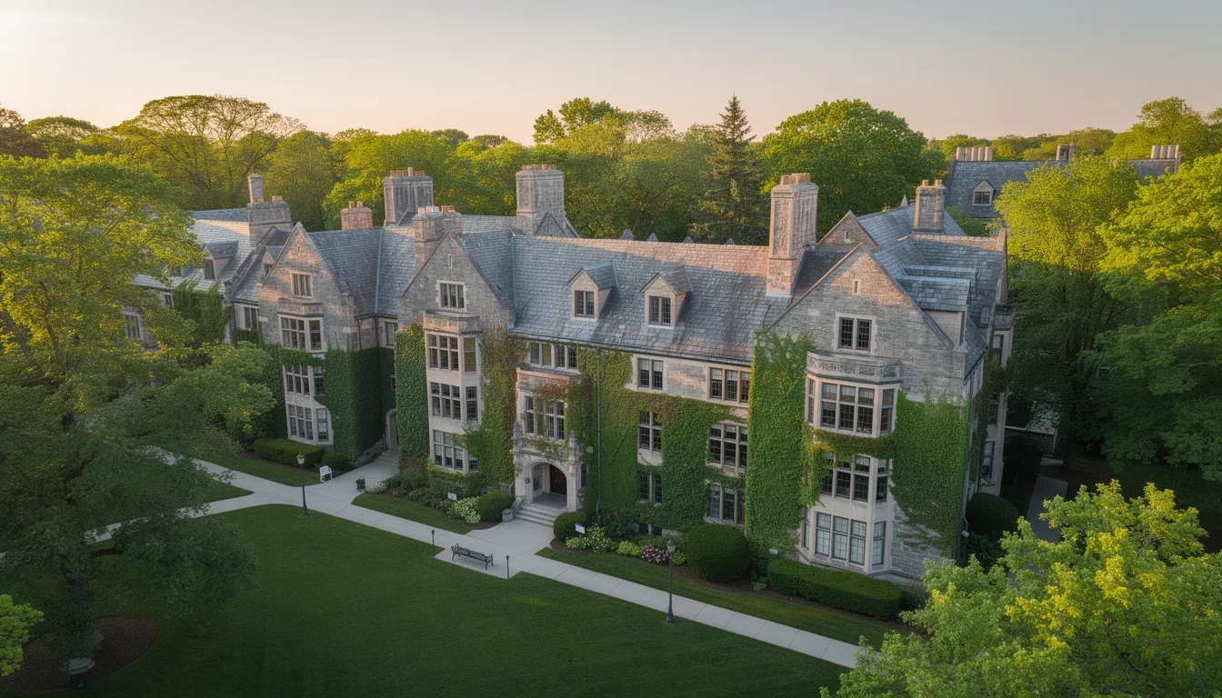 Swarthmore College campus buildings surrounded by trees