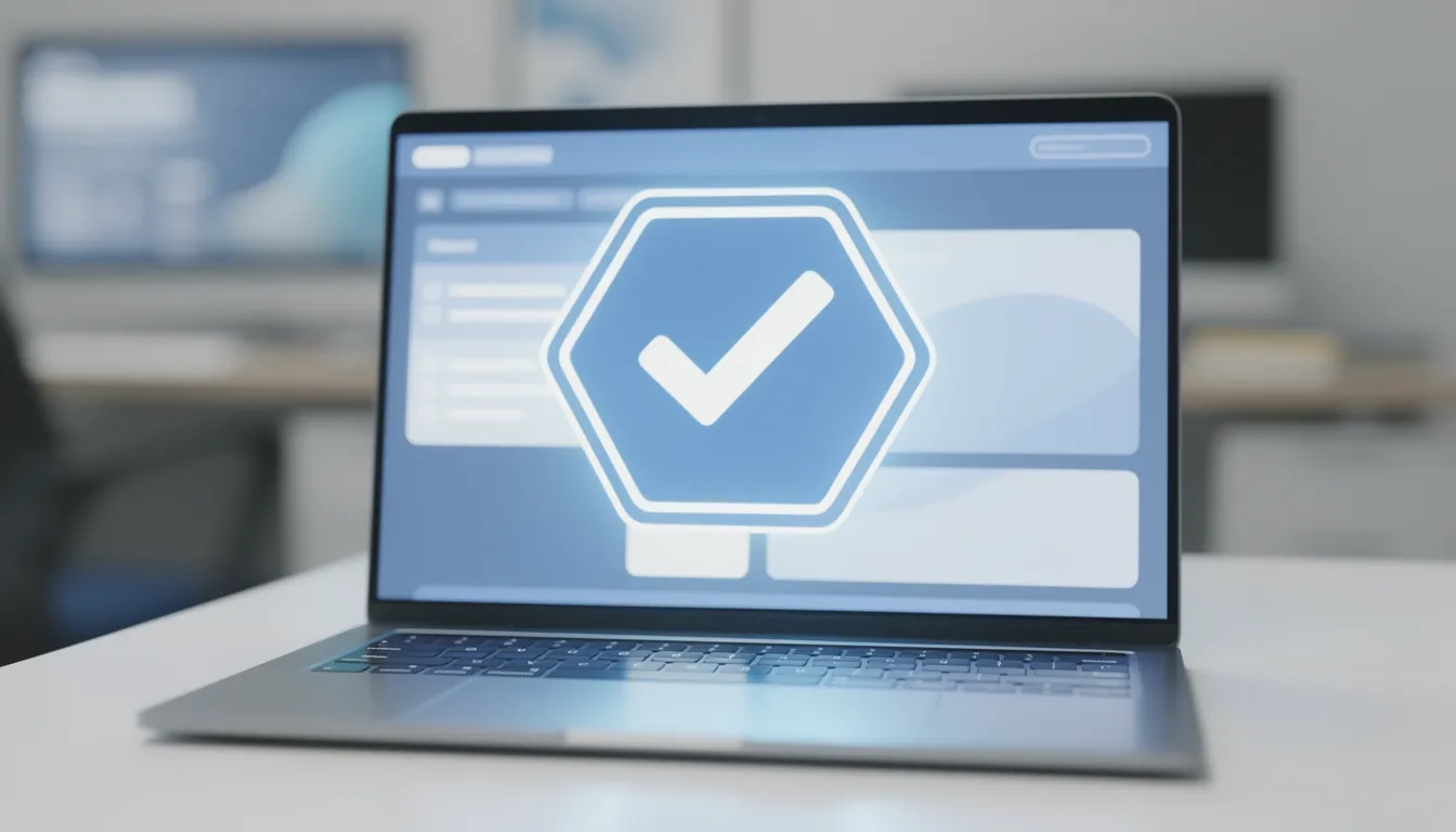 Digital badge displayed on a laptop screen representing modern professional credentials