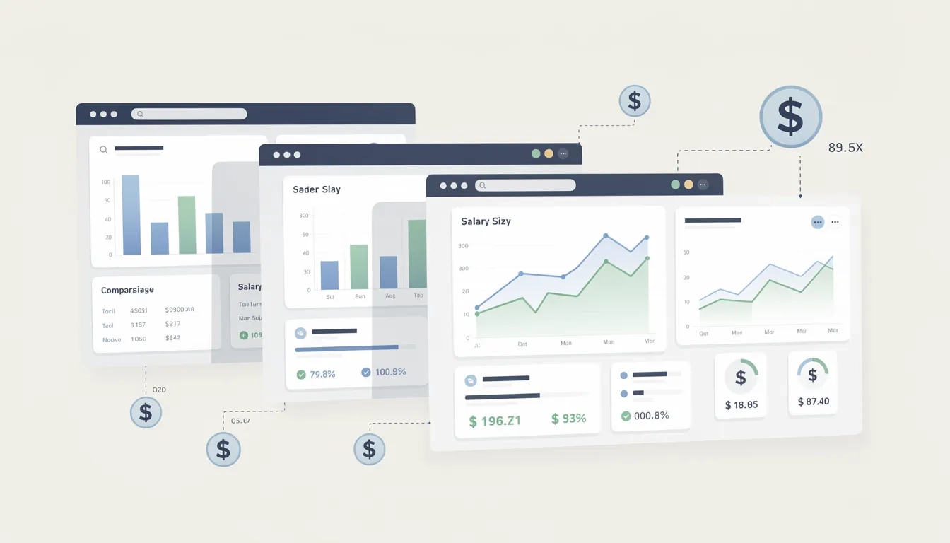 Multiple salary comparison tool dashboards displayed side by side