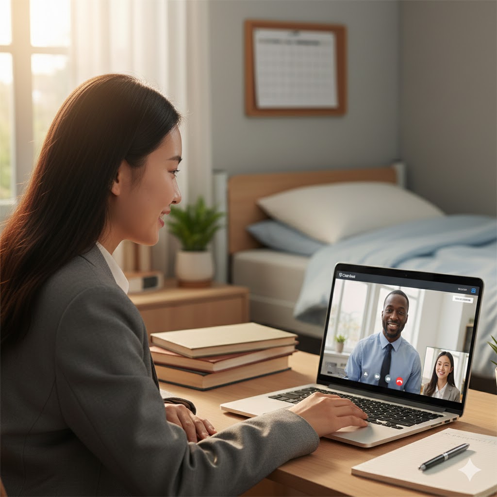 student in a virtual job interview