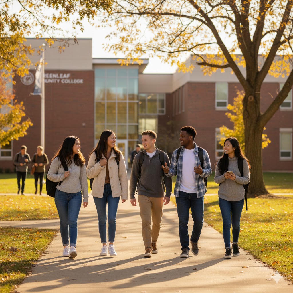 students walking on a community college campus