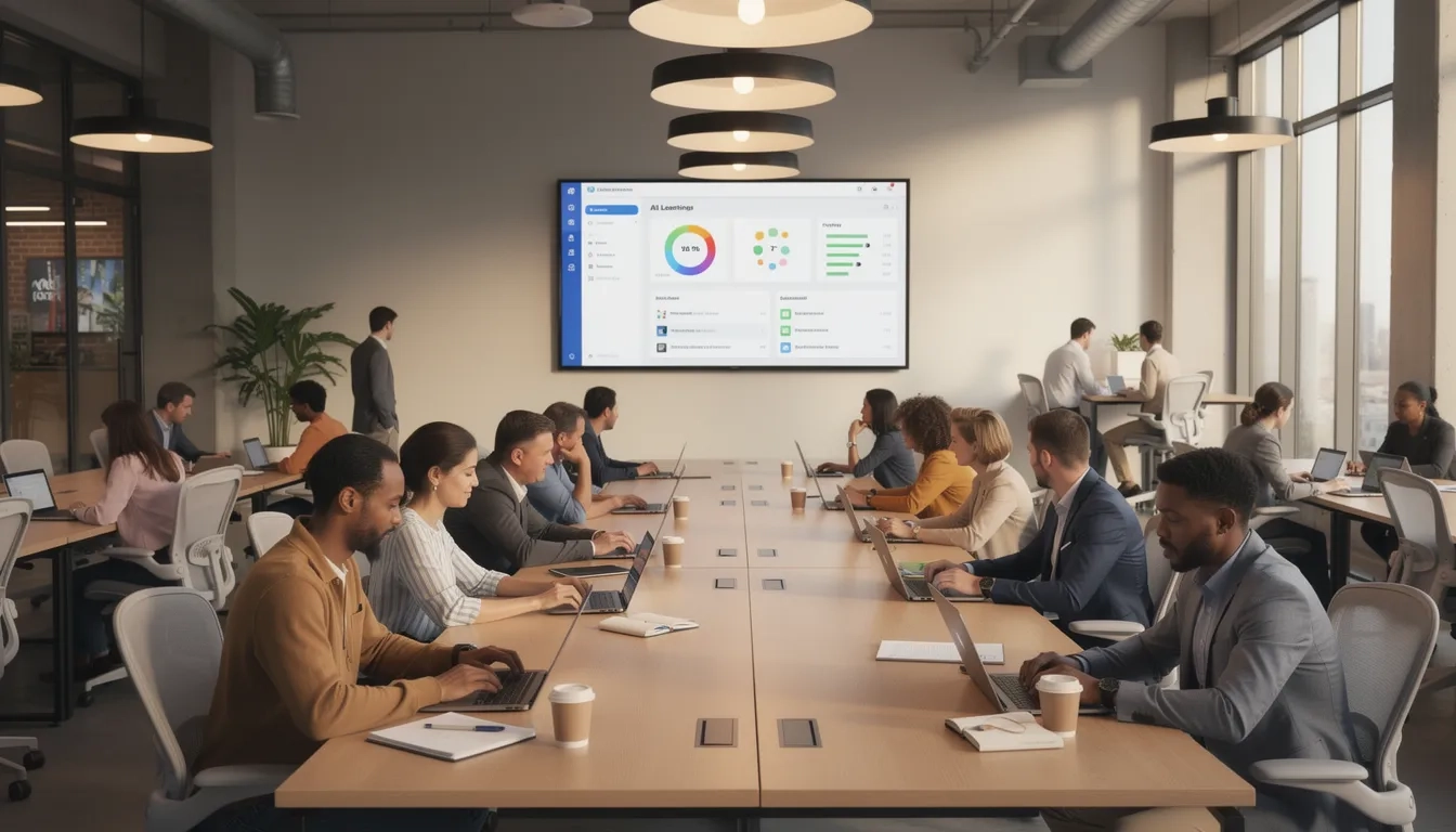 Professionals learning online in a modern co-working space