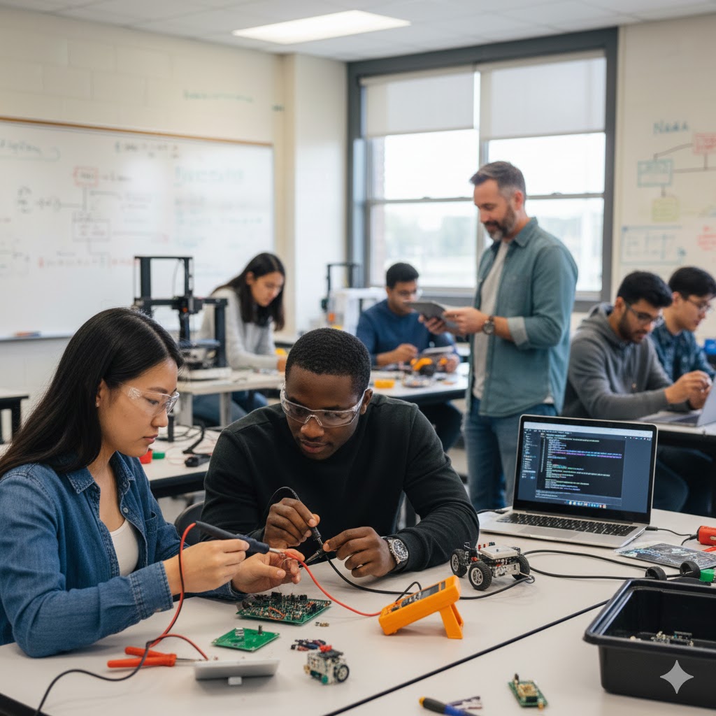 community college students in an engineering class