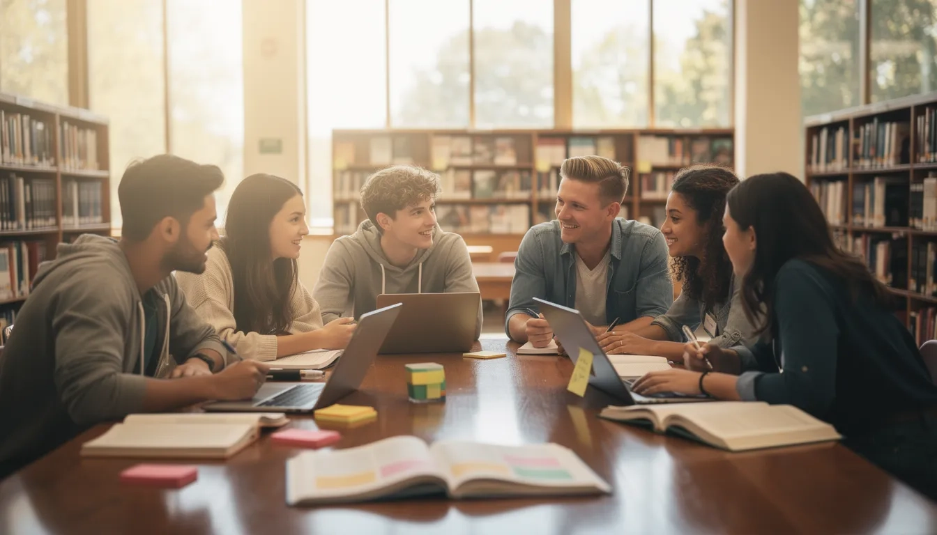 Social work students studying together at a university library