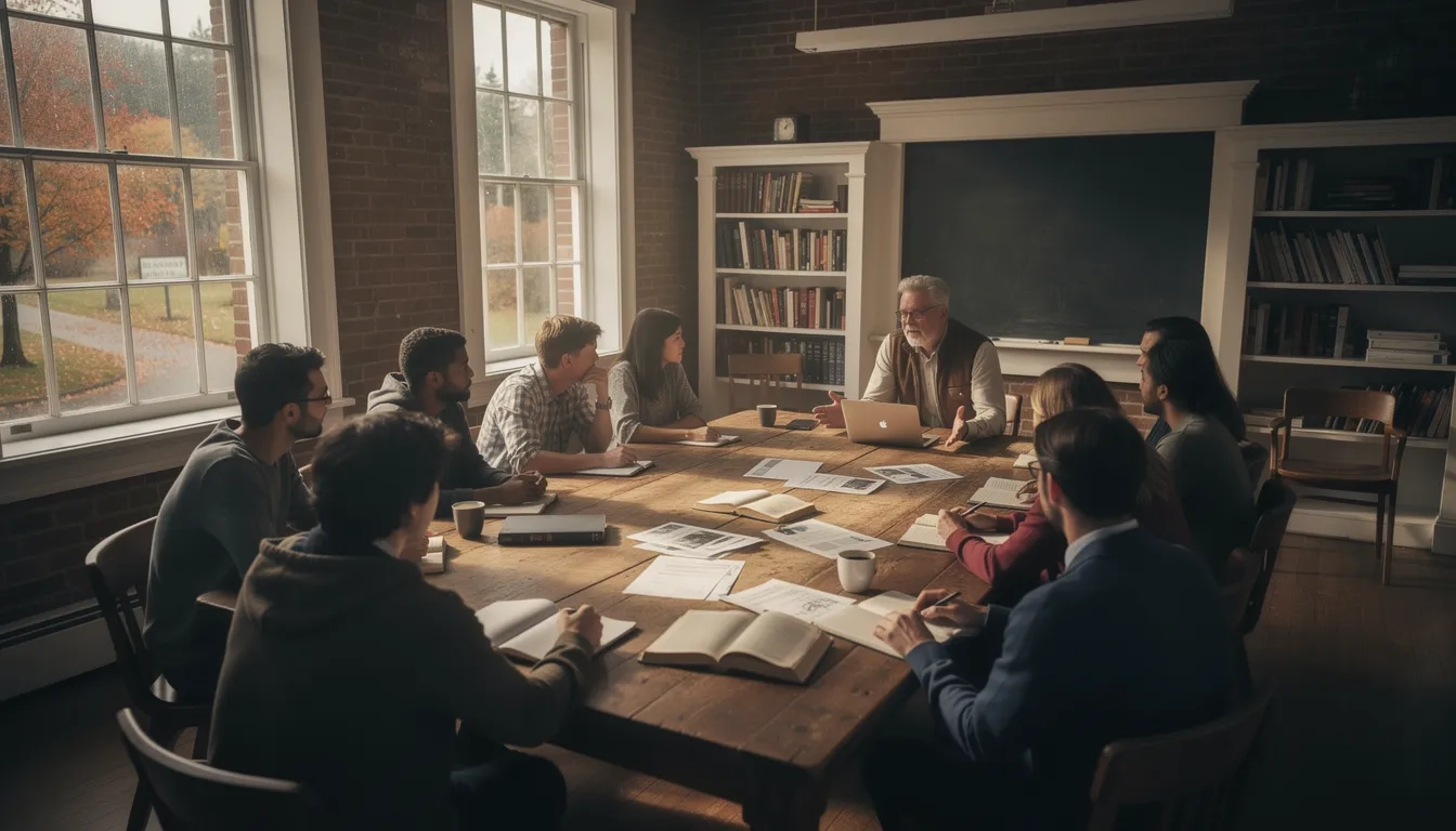 Students engaged in a Reed College-style conference seminar discussion