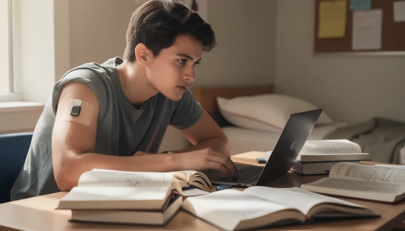College student with chronic illness studying at desk