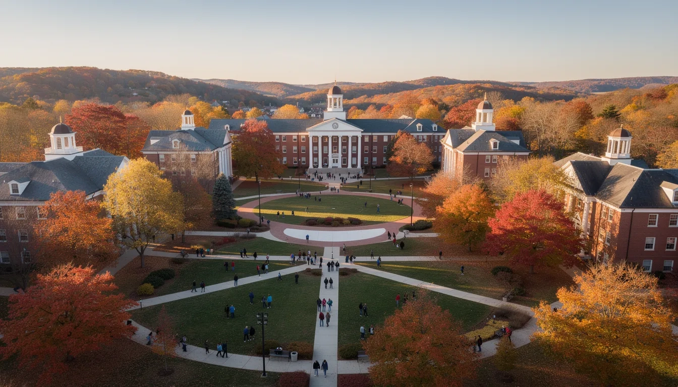 Aerial view of a Kentucky university campus in fall