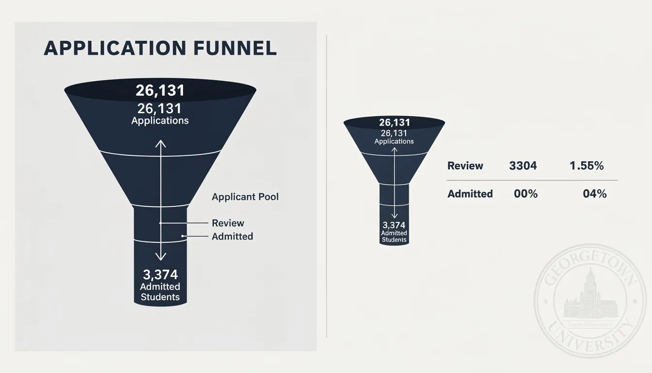 Georgetown University 2024–2025 admissions funnel showing 26,131 applications and 12.9% acceptance rate