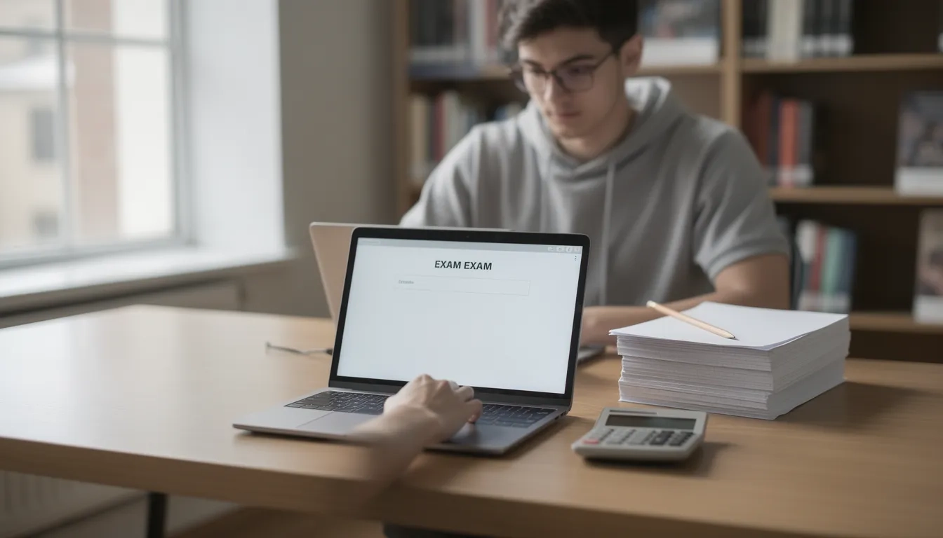 Student taking the AP Statistics digital exam on a laptop