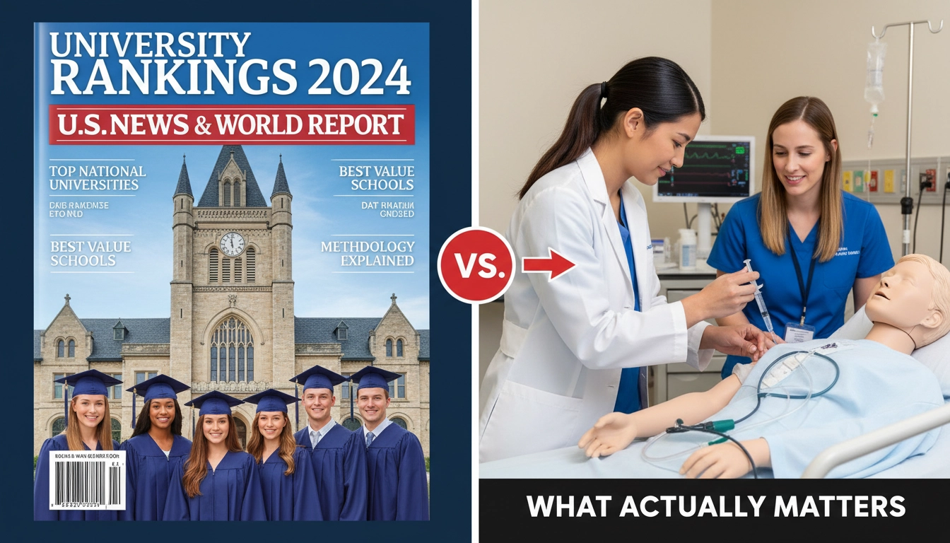 Split comparison of college rankings publication versus nursing student in clinical simulation lab