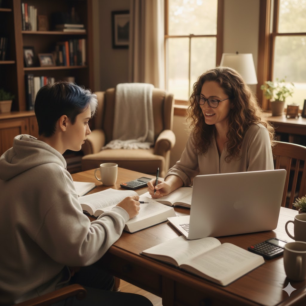 high school student working with a tutor