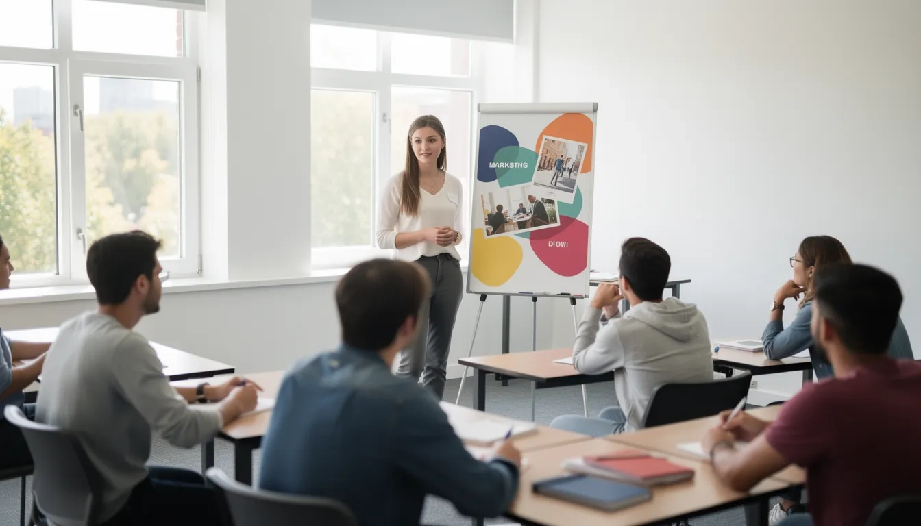 Marketing major presenting a campaign to classmates