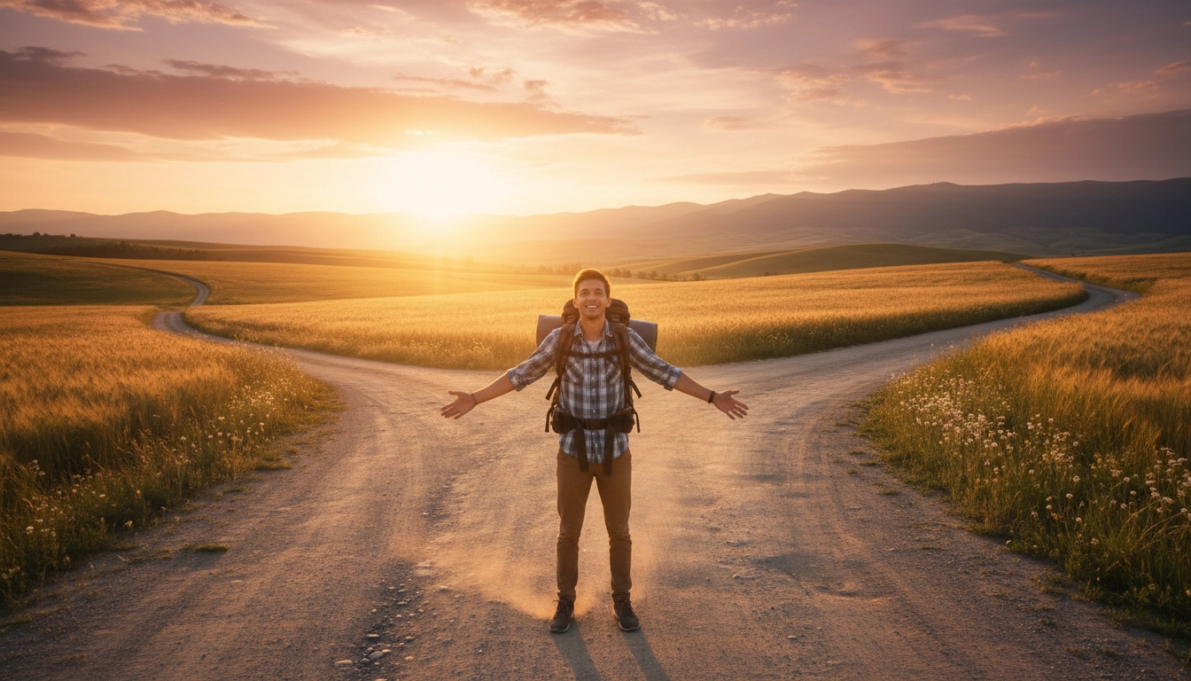 Student with backpack at the start of a gap year journey