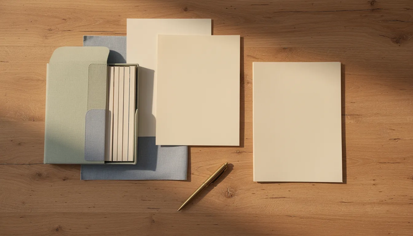 Organized workspace with planning materials and soft-colored folders