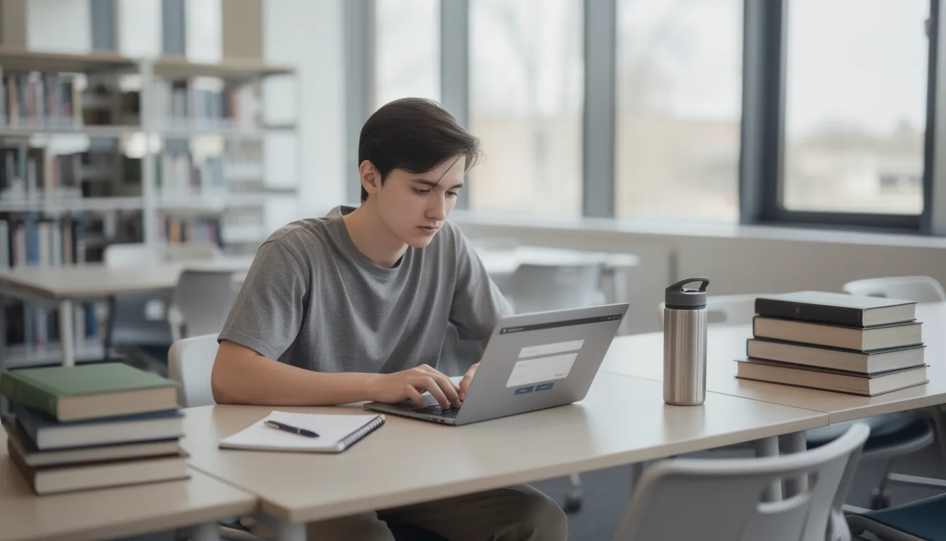 College student completing online entrance counseling on a laptop