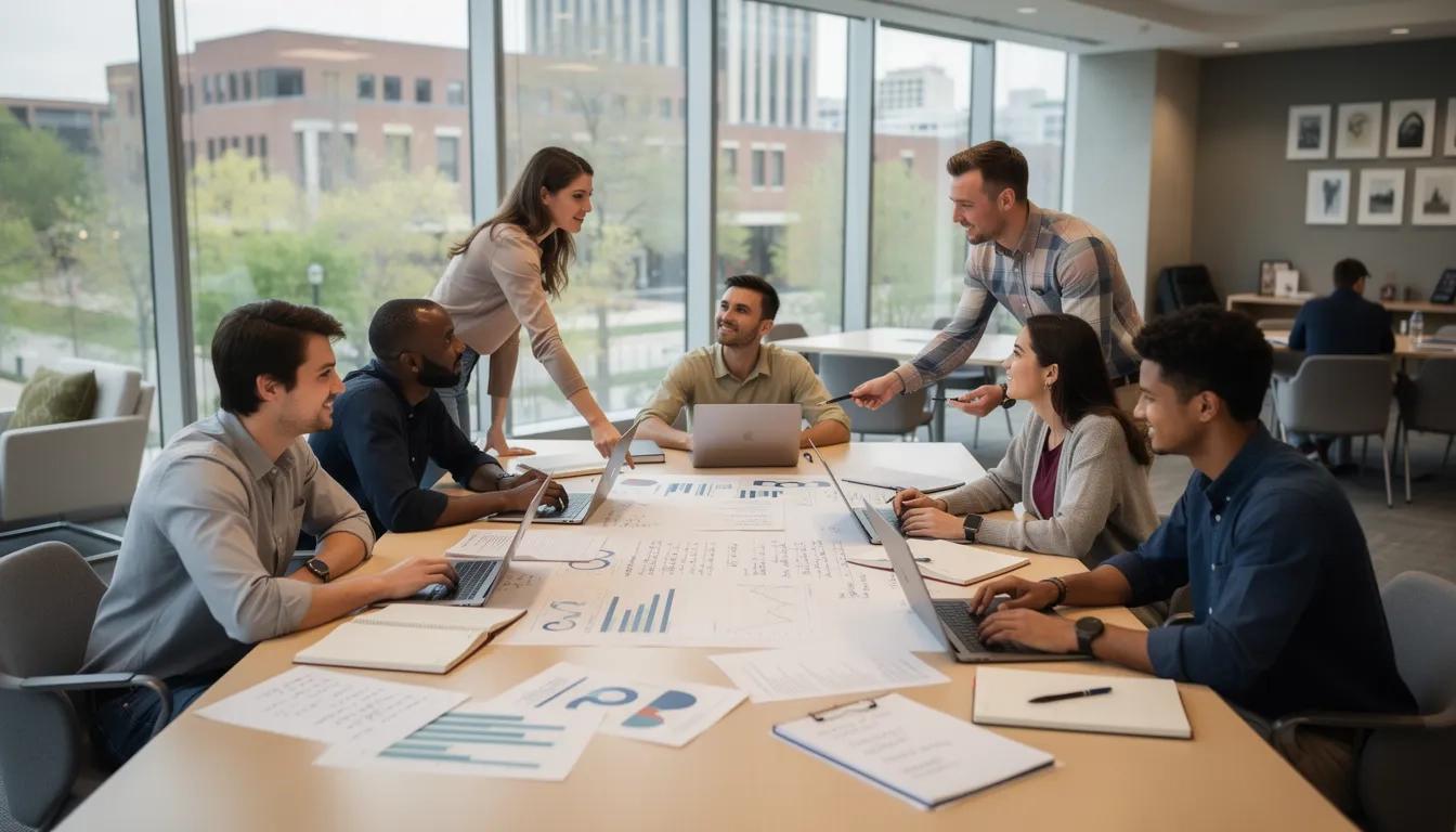 College students studying finance career paths together