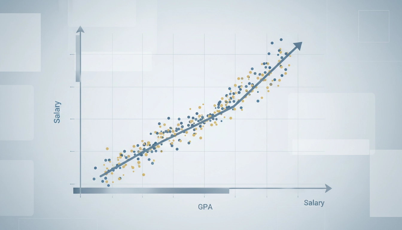 Scatter plot showing positive correlation between GPA and starting salary across graduate cohorts