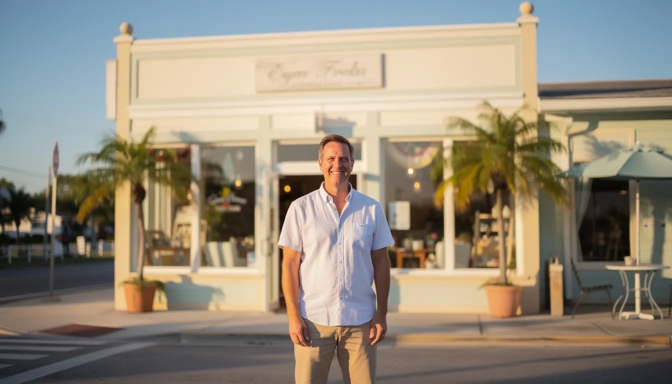 Florida small business owner standing in their storefront