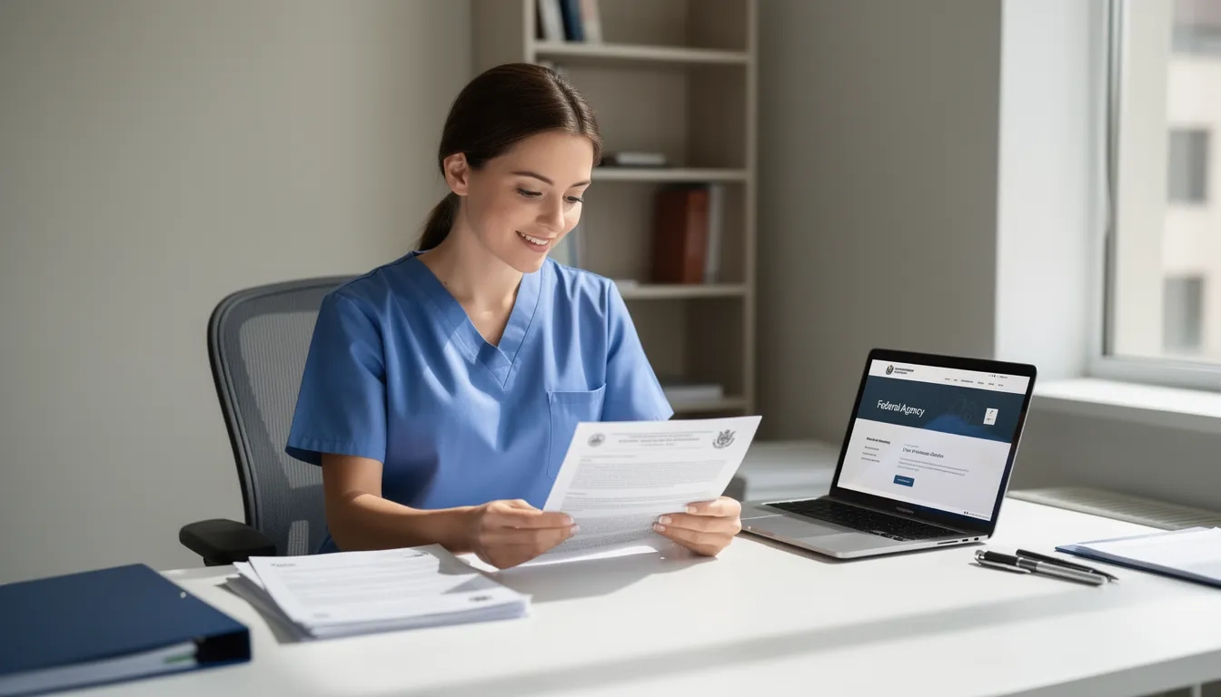 Nursing student reviewing federal scholarship program documents