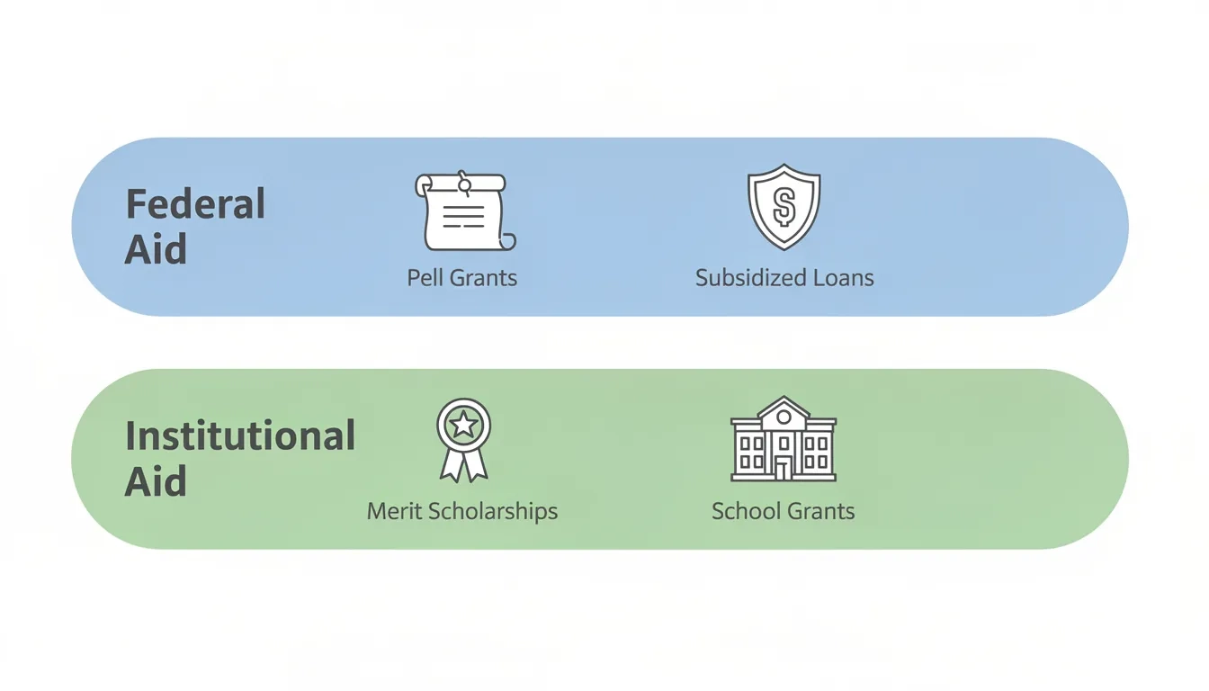 Diagram illustrating the two-track financial aid system: federal aid and institutional aid running in parallel