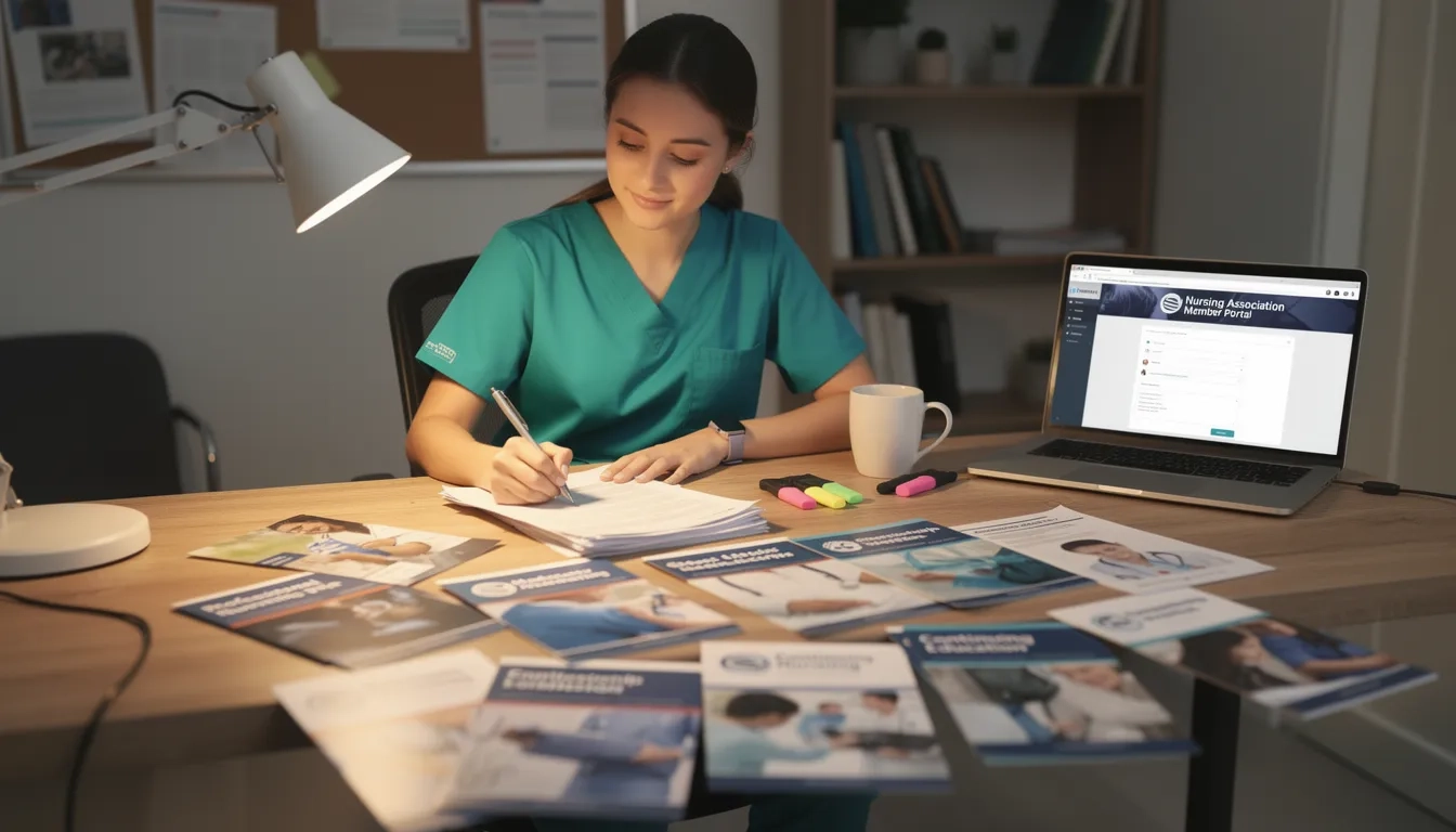 Nursing student reviewing specialty association membership materials