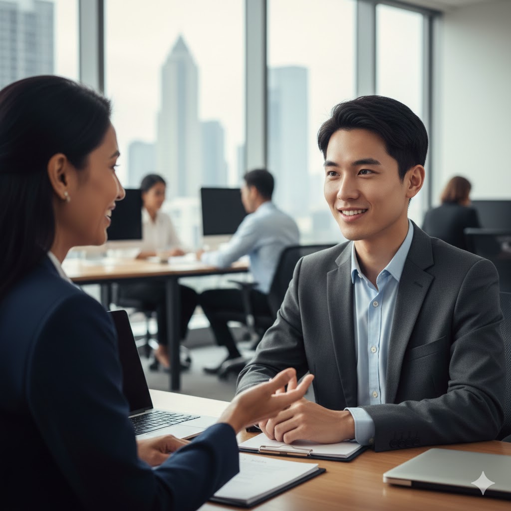 community college grad at a job interview
